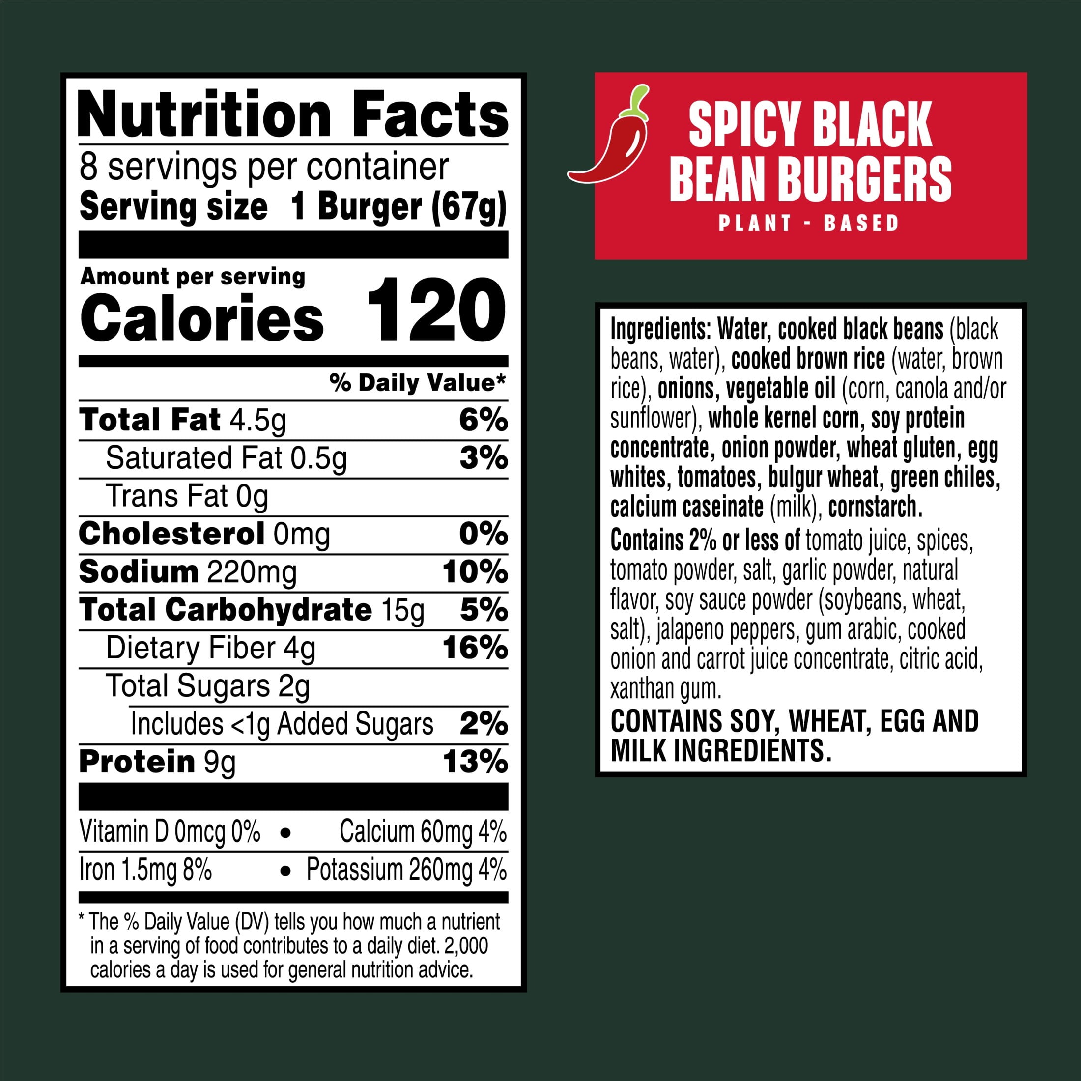 MorningStar Farms Spicy Black Bean Veggie Burgers, Vegetarian Meat, 18.9 oz, 8 Count (Frozen)