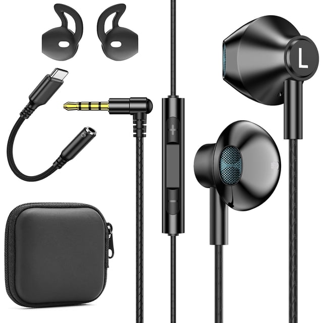 Auriculares con cable Lvwacun negros con micrófono intraural para iPhone y Android