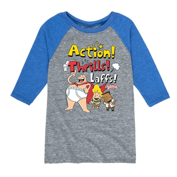 Captain Underpants - Action Thrills & Laffs - Toddler & Youth Raglan Graphic T-Shirt