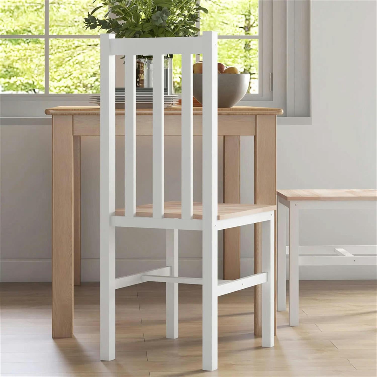 Demi Bonn Dining Chairs Set of 2, Pine Wood Farmhouse Dining Room Chairs with Slat Back for Kitchen Restaurant, Living Room, White
