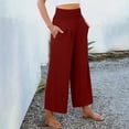 thumbnail image 6 of Workout Casual Pants for Women Solid Color Cropped Pants High Waisted Straight Leg Casual Pants Ice Wrinkled Style Slightly Elastic Beach Pants Pants M, 6 of 6