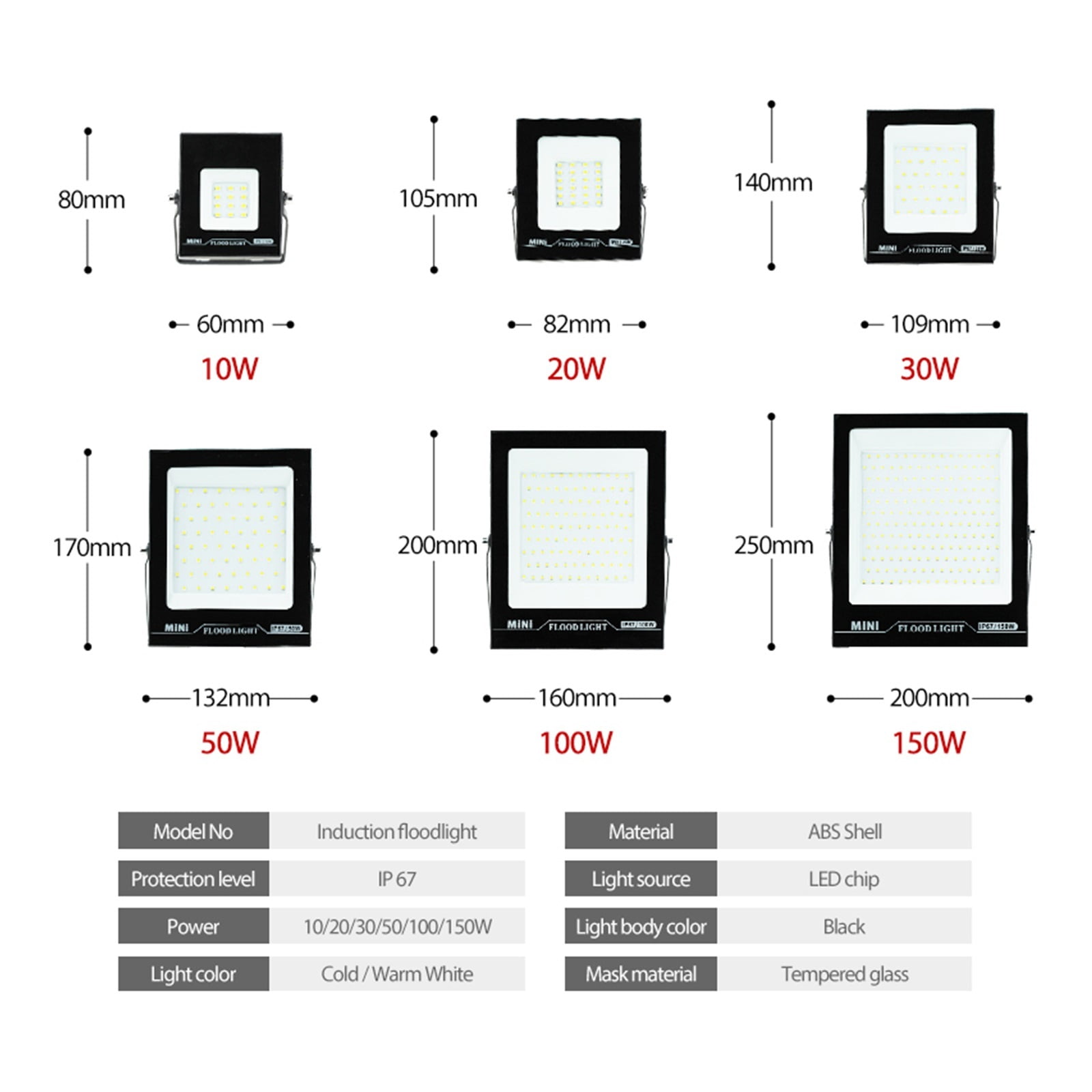2pcs LED Flood Light 50W 100W 150W High Brightness IP66 Waterproof Outdoor Lighting LED Spotlight Wall Floodlights