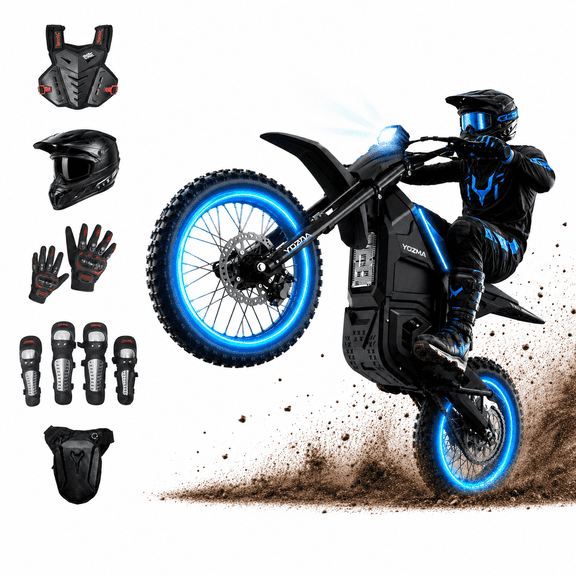 Yozma IN10 2600W Electric Dirt Bike, 40 MPH, 48V 23.4Ah, 53-Mile Range, Full Protective Gear Bundle, Black