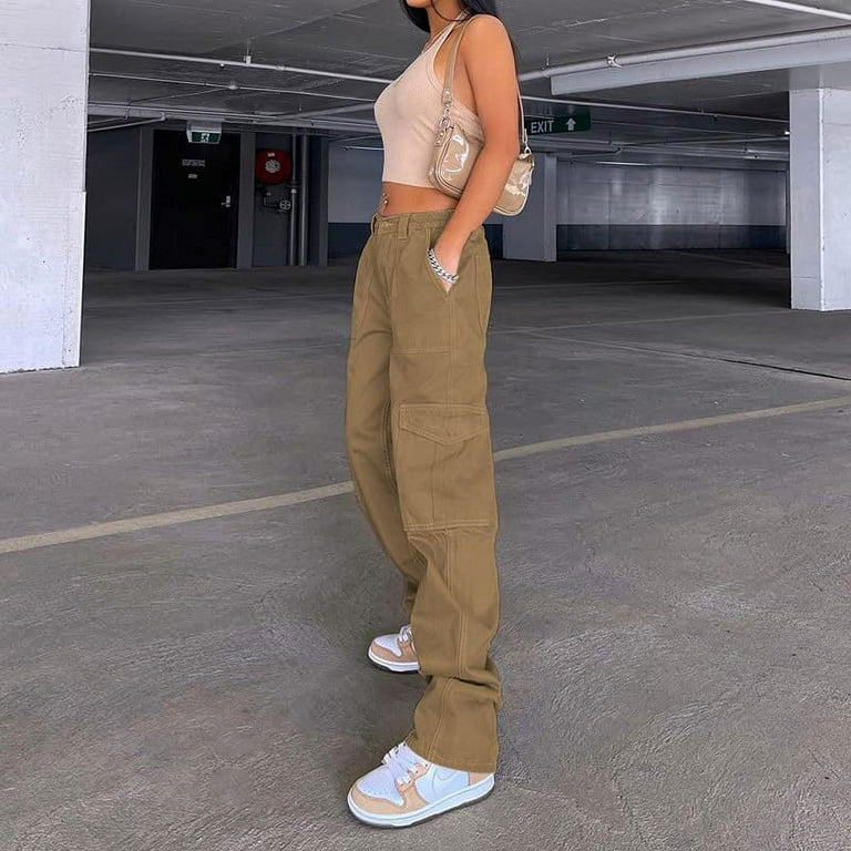 Cargo Pants Women High Waist, Baggy Cargo Jeans with Pocket Baggy Jogger  Relaxed Y2K Pants Fashion Jeans 