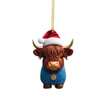 KCEHTA Cow Christmas Ornaments, Highland Cow Ornaments for Christmas Tree, Cute Cartoon Highland Cow Hanging Birthday Decorations for Xmas Tree Home Party Decor