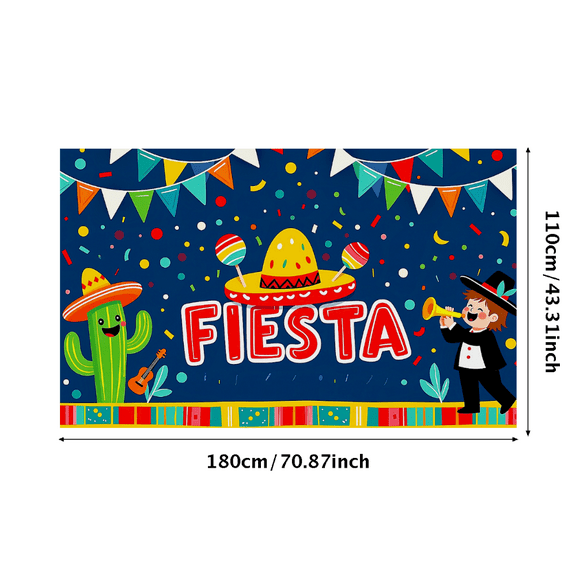 Colorful Mexican Fiesta Theme Background Backdrop Banner with Sombrero Cactus Elements Party Decorations for Fiesta Parties Photo Booths Celebrations Decor Props