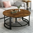 thumbnail image 3 of Furlinkhm 3-Piece Coffee Table Sets for Living Room, Round Coffee and End Table Set of 3 with Double-Layer Large Storage, Modern Farmhouse Furniture for Apartment Home Office, Rustic Brown, 3 of 8