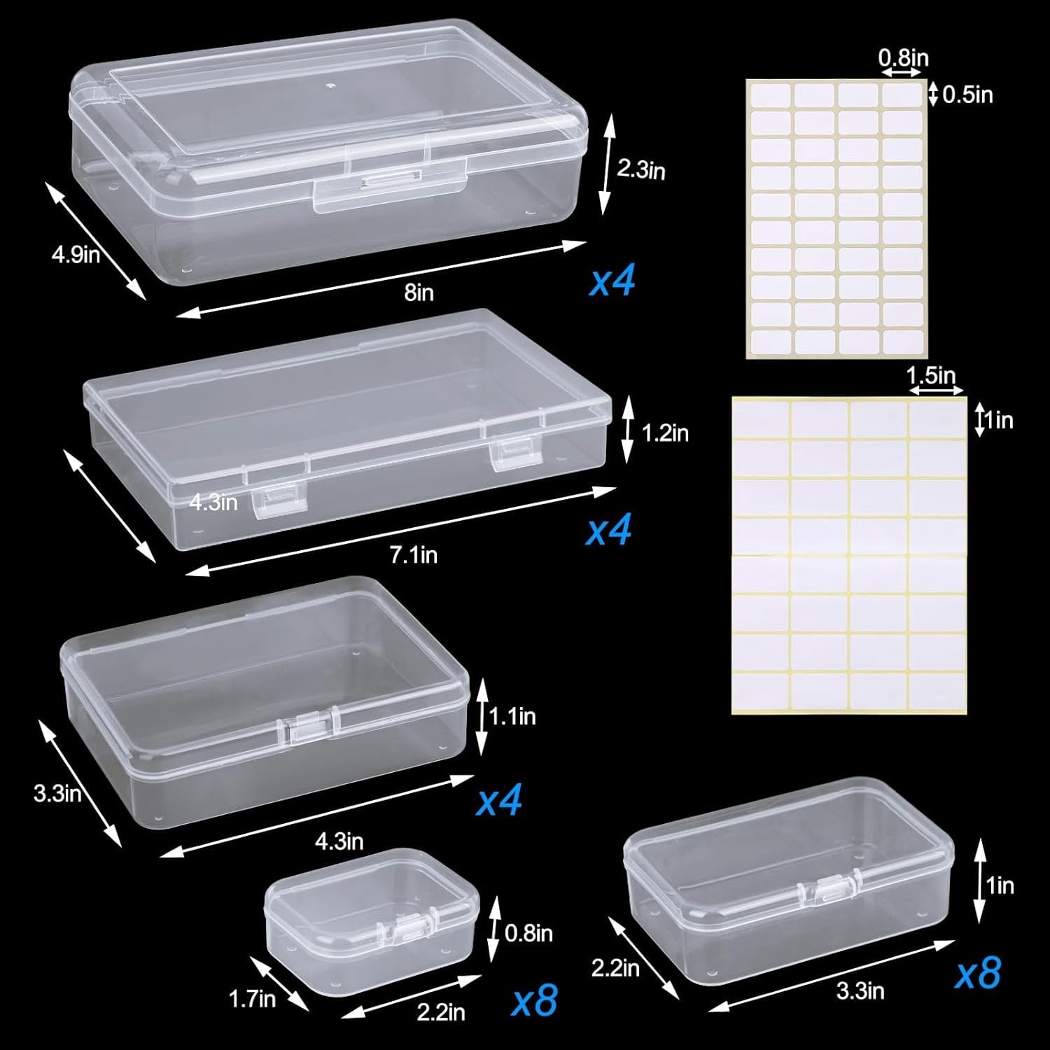 28 Pack Small Storage Containers Mixed Sizes Clear Plastic Boxes Craft Organizers Rectangular Bins with  for Small Items Bead Art Craft  Projects