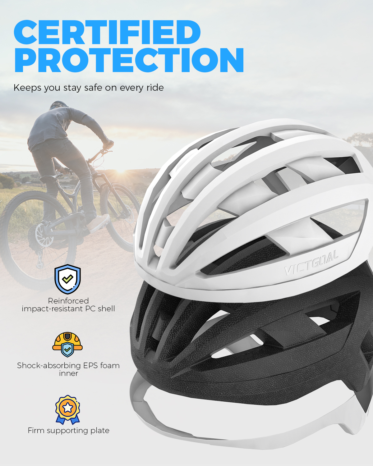 VICTGOAL Road Bike Helmet Adults Men Women Lightweight Adjustable Fit Breathable Bicycle Helmets for MTB Cycling Ebike Scooter