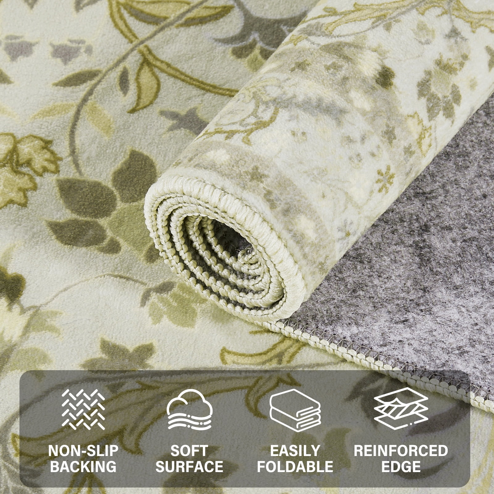 6x9 Area Rugs for Living Room, Washable Area Rugs with Non-Slip Backing, Boho Floral Vintage Carpets Low Pile for Dining Room, Bedroom, Home Office, Indoor, Nursery, Apartment.