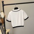 thumbnail image 2 of Camisa de punto para mujer, manga corta, botón, top casual de verano, prendas de punto, blanco sidaley AP001466-01B, 2 of 7