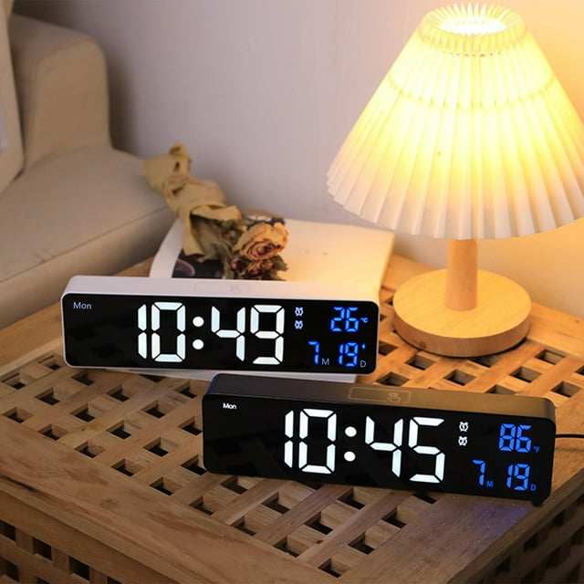 Vaidha Digital Clock Digital Clock Large Display LED Digital Alarm Clock For Living Room Rechargeable Snooze Date Temp Display Digital Wall Clock For Bedroom