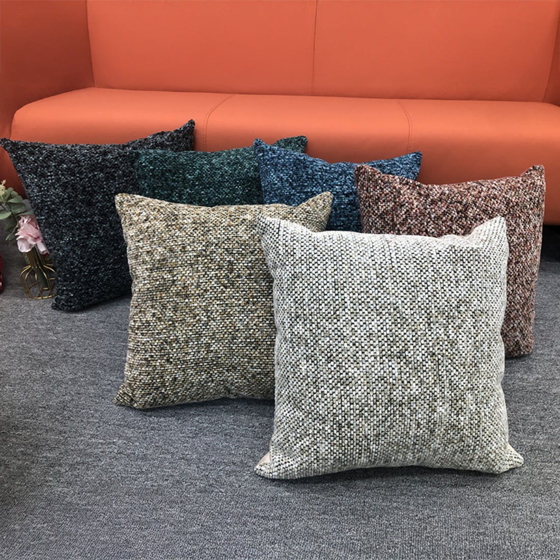 Chenille Textured Decorative Throw Pillow Covers for Sofa Living Room Home, Cozy Accent Cushions for Families & Apartments, 18x18 Inch