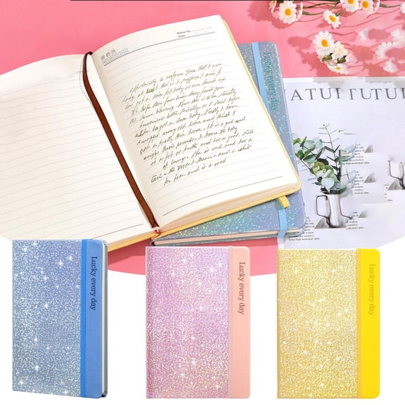 CoreLiving Blue Glitter Sparkle Notebook, A5 Hardcover Lined Journal for Women, 240 Pages, 8.4"x5.7", No-Shed Glitter, Perfect for Writing & Diary Keeping