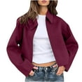 thumbnail image 2 of Women's Trendy Cropped Jacket Pea Coat Style Zip Up Short Casual Outerwear with Pockets, 2 of 8