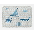 thumbnail image 1 of Nautical Bath Mat, Wave Pattern with Nautical Elements Icons Octopus Crab Starfish Whale Art, Non-Slip Plush Mat Bathroom Kitchen Laundry Room Decor, 29.5 X 17.5 Inches, Beige Blue White, Ambesonne, 1 of 2