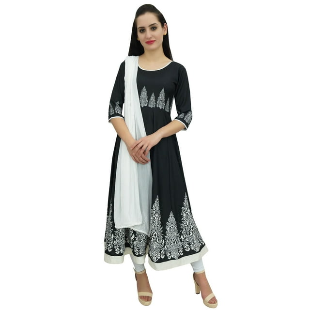 Atasi Digital Printed Black Moss Georgette Long Anarkali Suit Womens Clothing - 24