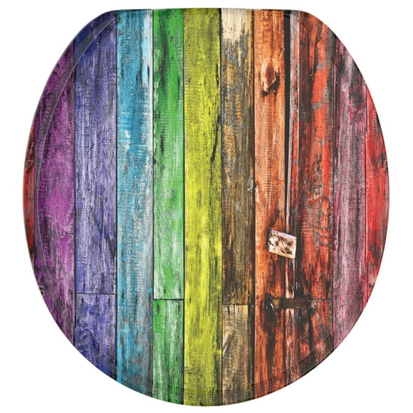 Sanilo 314 Elongated Wood Toilet Seat with Soft Close Lid, Rainbow