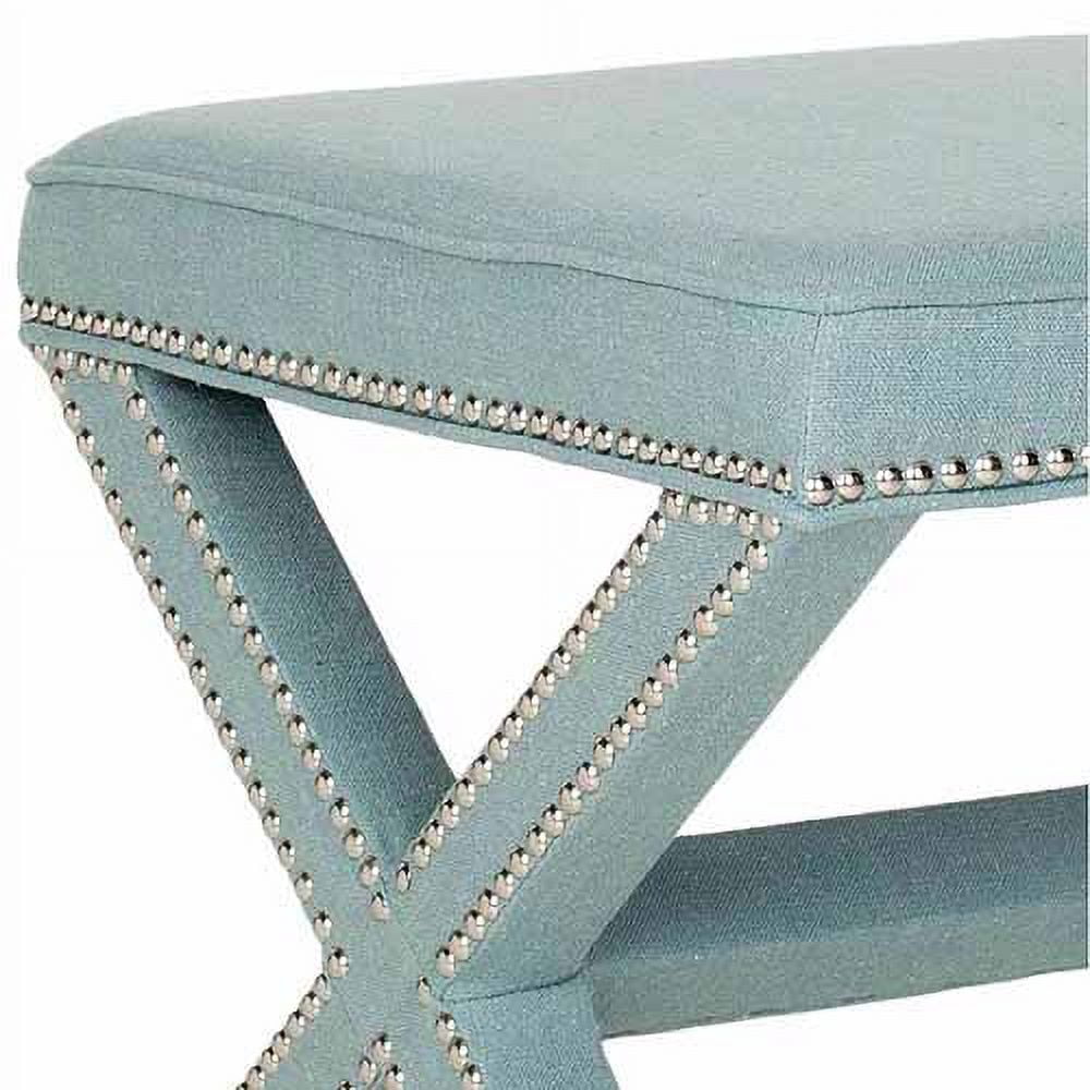 SAFAVIEH Palmer Transitional Cross Leg Upholstered Ottoman, Sky Blue