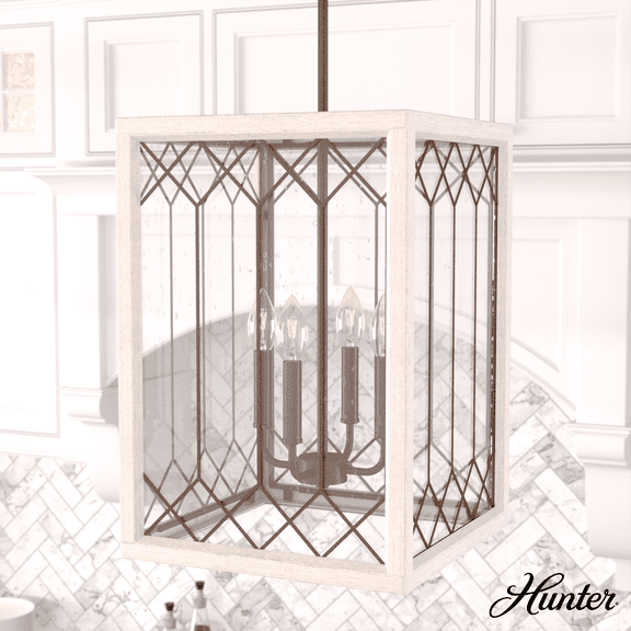 Hunter - Chevron 4-light Textured Rust, Medium Size Pendant Light, Dimmable, Rectangle Shaped, for Bedrooms, Kitchens, Dining, Living Rooms - 19372
