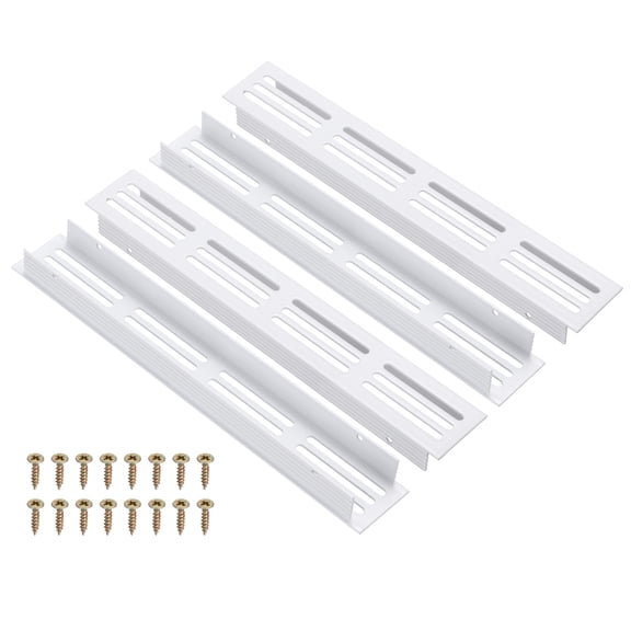 Uxcell 4 Pcs Door Air Vent Cover, 8 x 1.2 (Outer Dimensions) Inch Aluminum Louvered Ventilation Grille Rectangle Toe Kick Vent with Mounting Screws for Shoe Cabinet Wardrobe, White