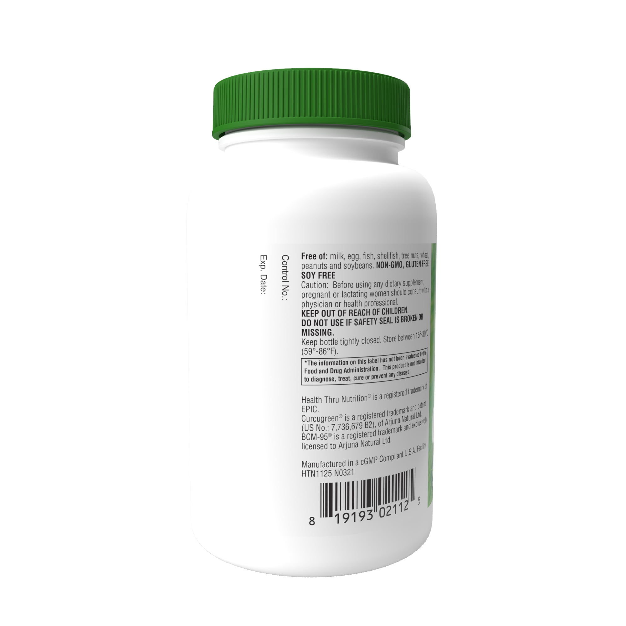 Turmeric Curcumin Complex (Vegan) as BCM-95® Curcugreen® (500mg) 120 Vegecaps by Health Thru Nutrition