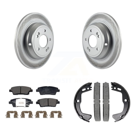 Transit Auto Rear Disc Coated Rotors Ceramic Pads and Parking Brake Shoes Kit for Car 2018-2020 Genesis G80 3.8L 5.0L KGT-103639