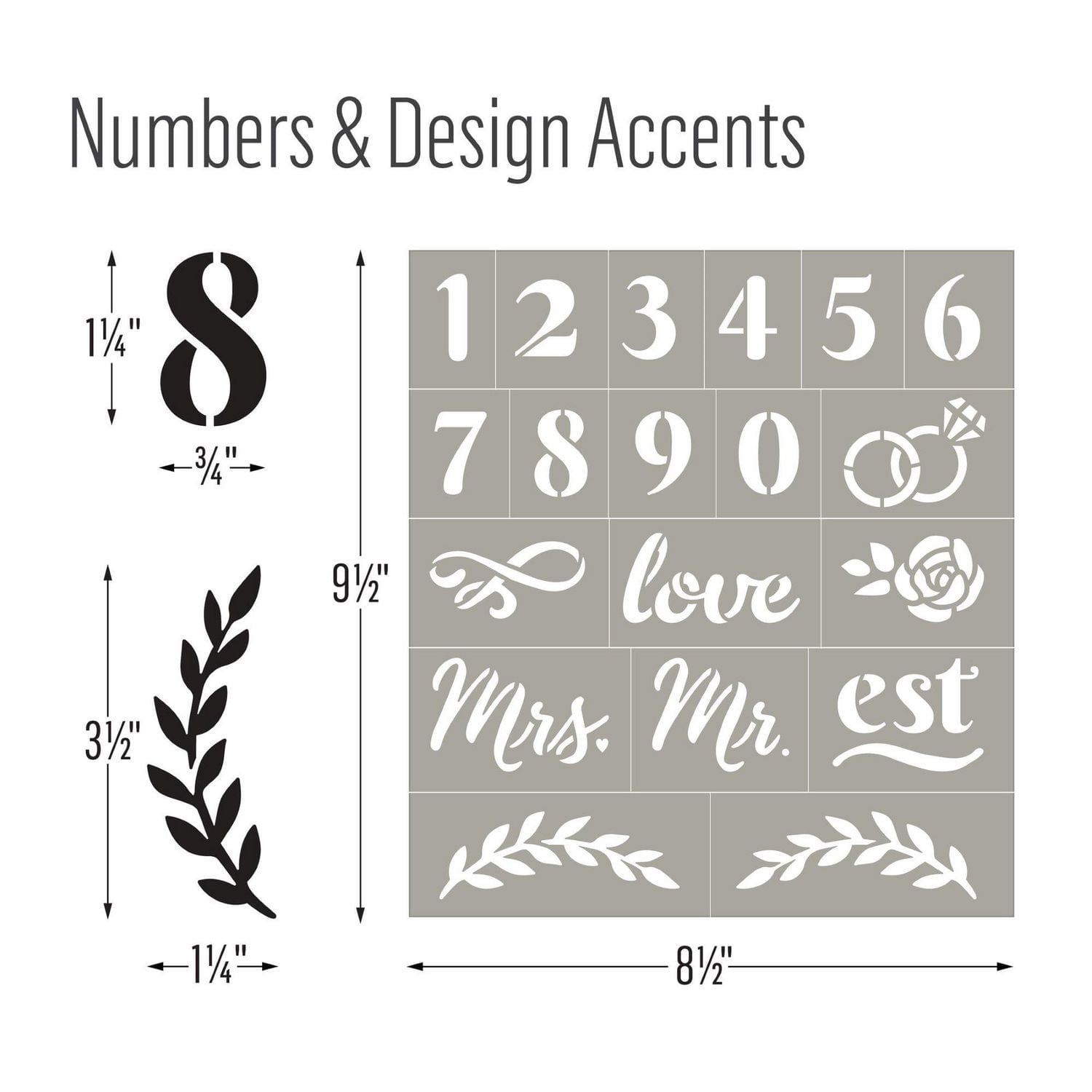 Ensemble de pochoirs adhésifs réutilisables FolkArt pour lettres et chiffres, 21,6 x 24,1 cm, police manuscrite, 3 pièces