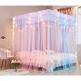 thumbnail image 2 of Cortinas de cama con dosel Mengersi Rainbow con luces para cama doble, 2 of 7