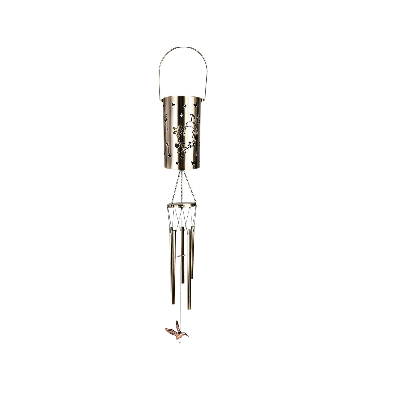 Glowing Hollow Out Projection, Solar Wind Chime with Hummingbirds Pattern — 38.6x4.3 Inch Courtyard Lamp, Made of Iron Garden Decoration for Patio