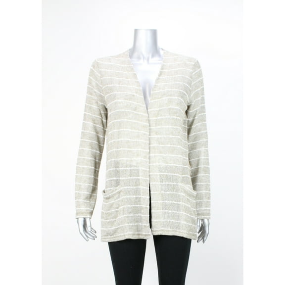 Miracle Body Beige Striped Open Cardigan M