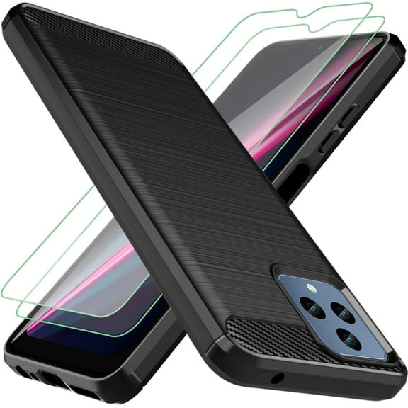 for T-Mobile Revvl 6 5G Case with Screen Protector Flexible TPU Rubber Protective Cell Phone Cover for T-Mobile Revvl 6X/T Phone(Black)