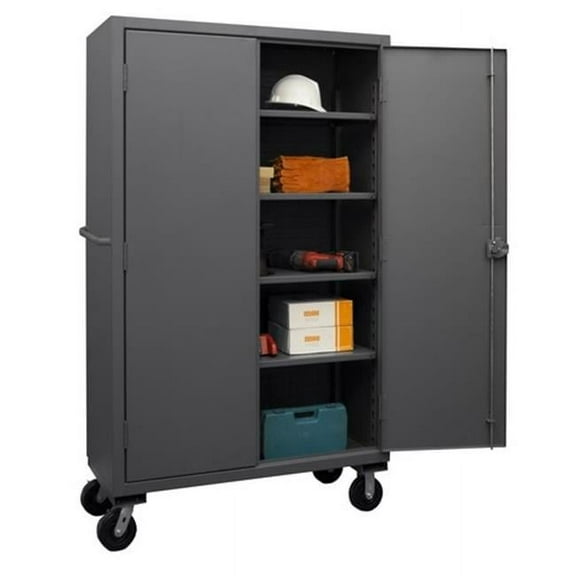Durham HDCM48-4S-95 12 Gauge Recessed Door Style Lockable Mobile Cabinet with 4 Adjustable Shelves, Gray - 48 in.