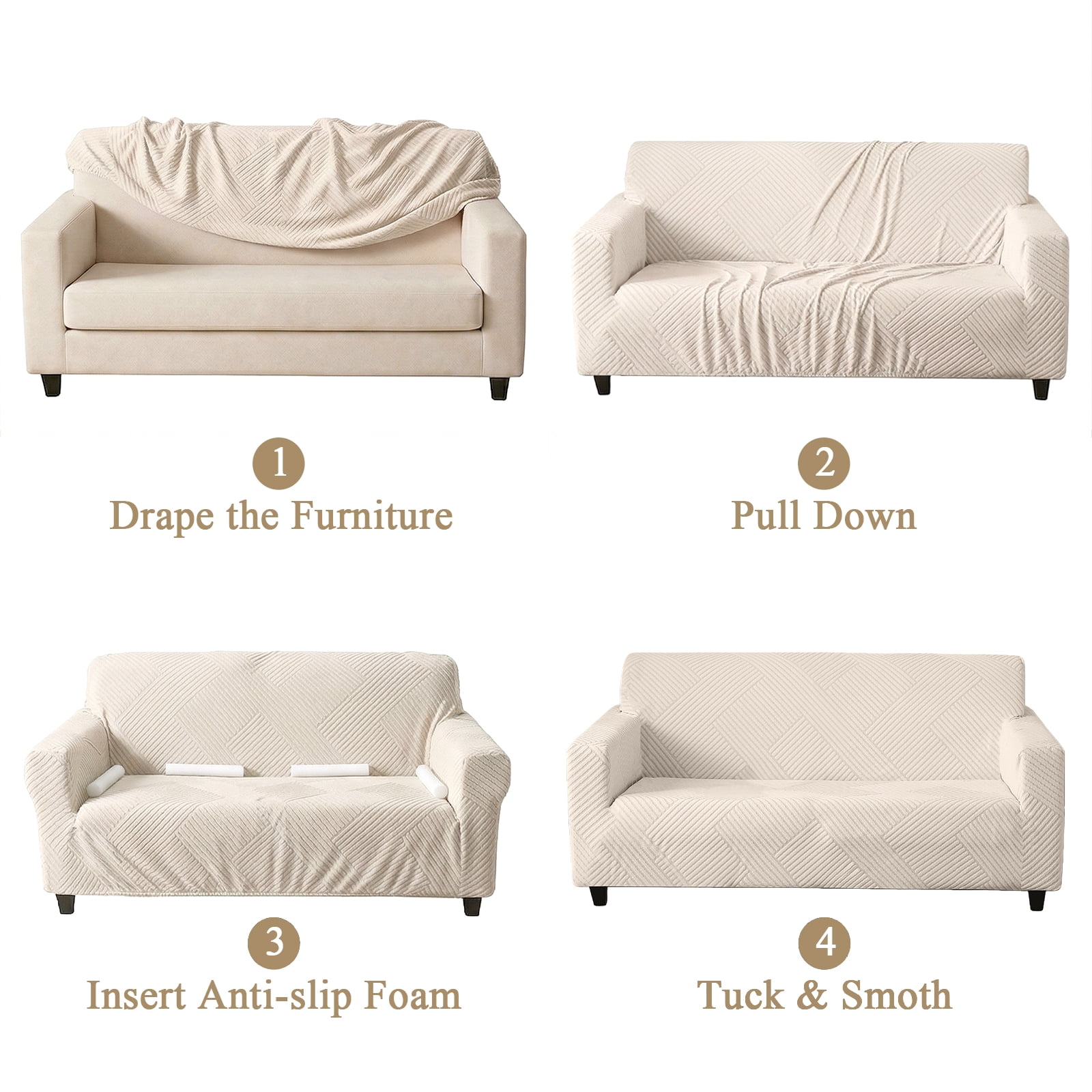 MeyJey Waterproof Sofa Cover, Slipcover for Loveseat Sofa, Stretch Furniture Protector for Kids Dogs Cats Pets, Beige White