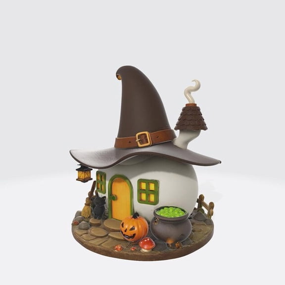 Halloween Resin Witch Hut Figurine for Table Decor, Desktop Festival Accent for Shelf Office Mantel and Seasonal Home Display, Multicolor