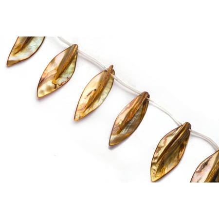 - Harvest Gold Mother-Of-Pearl Top Drilled Leaf Shell Beads Size:45x20mm
