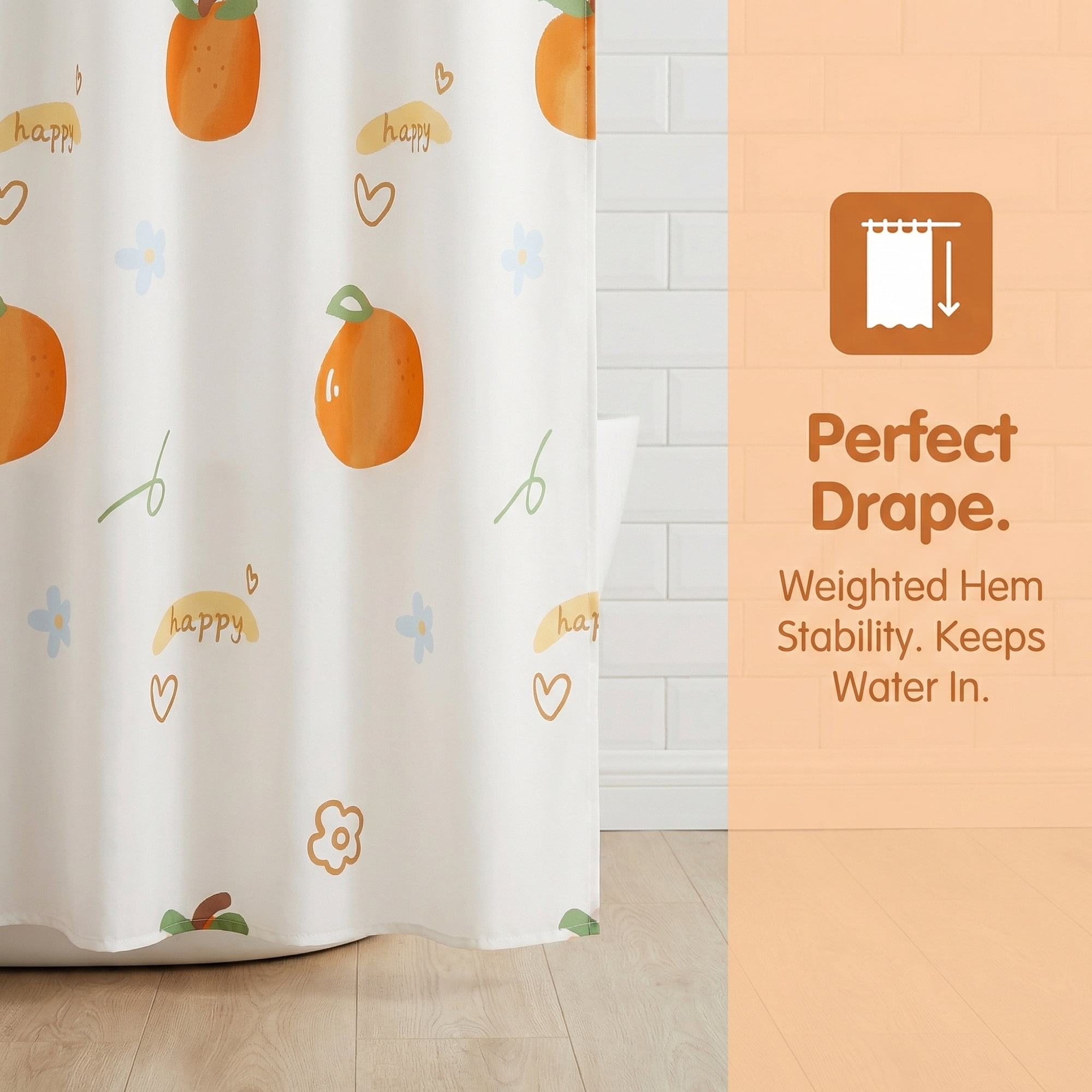 Unique Bargains Water-Resistant Printed Shower Curtain with 12 Hooks Orange 71"W x 71"L