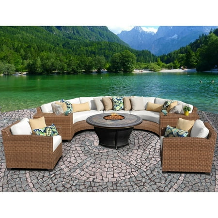 Patio Furniture Sets Jacksonville Fl TK Classics Laguna 8 Piece Curved Wicker Patio Conversation Set with Tempe Firepit Table ()
