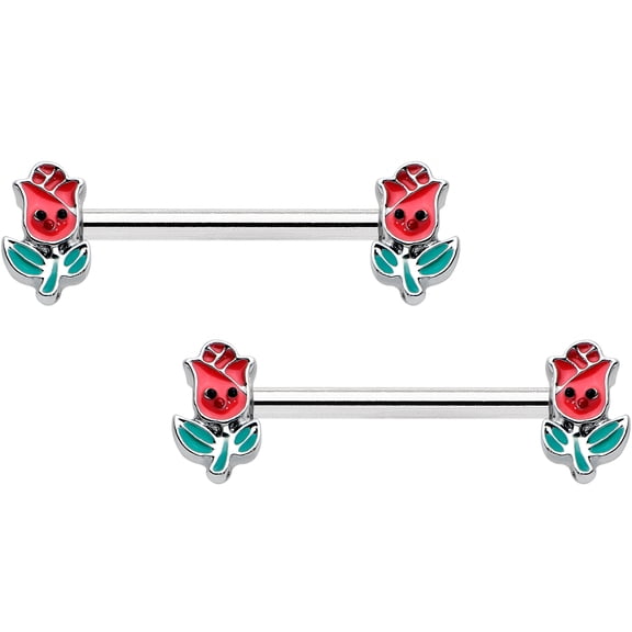 Body Candy 14G Womens Piercing Steel 2Pc Sweet Happy Rose Flower Kawaii Nipple Ring Set 9/16