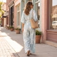 thumbnail image 4 of Women's One Piece Jumpsuits Casual V-Neck Short Sleeve Wide Leg Rompers Summer High Waist Beach Vacation Outfits with Pockets, 4 of 7