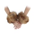 thumbnail image 2 of Deago Women's Winter Faux Fur Wrist Cuffs Fox Furry Bands Arm Warmer, Brown, 2 of 9