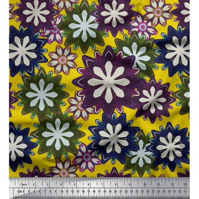 Soimoi polyester Crepe Fabric Artistic Floral Printed Fabric 1 Yard 42 Inch Wide