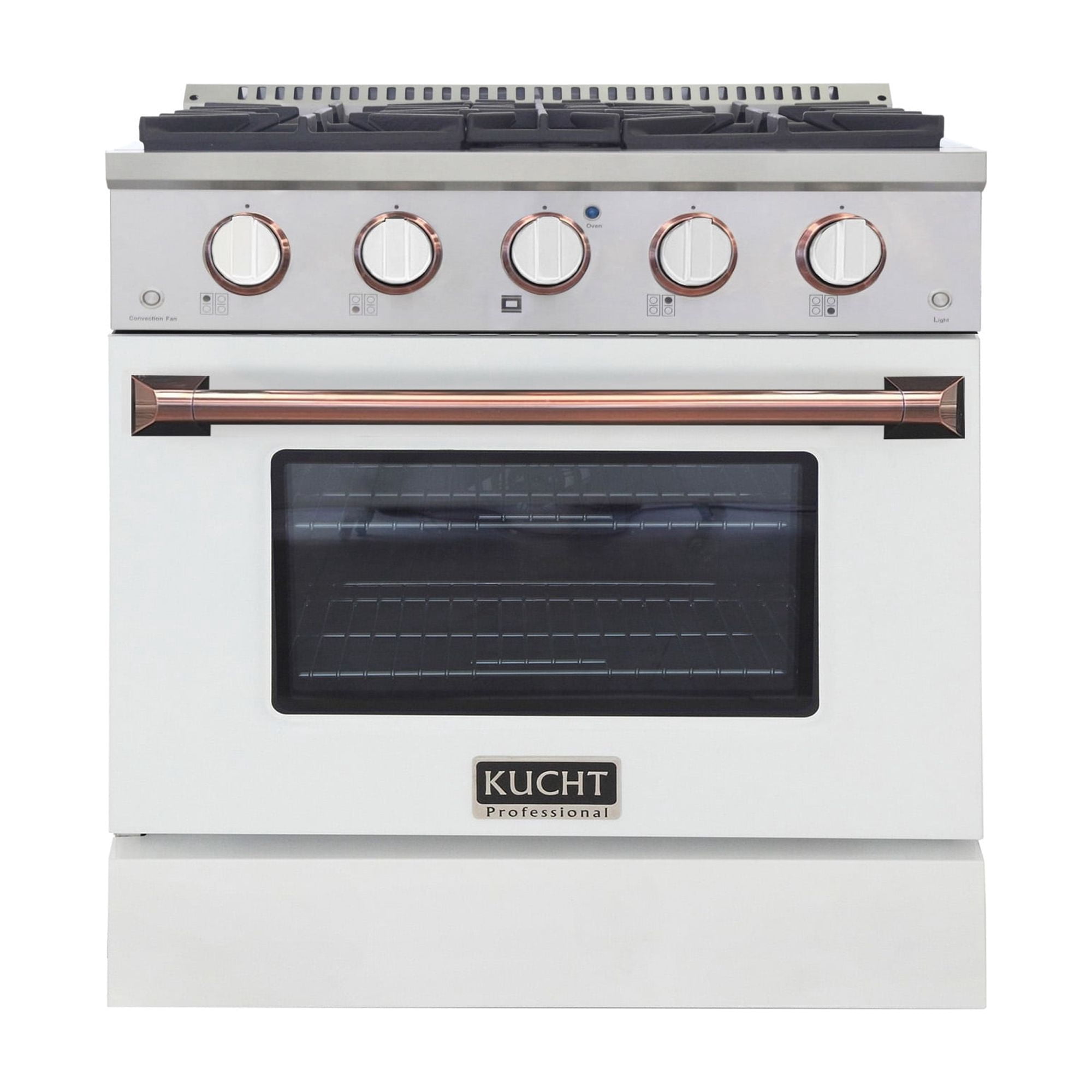 30 in. 4.2 cu. ft. Dual Fuel Range Propane Gas in Rose Gold Handle & Knob Rings.