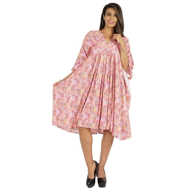 Moomaya Caftan Court pour Femmes, Robe de Nuit de Couverture, Robe Caftan, Manches Kimono, Tenue de Plage