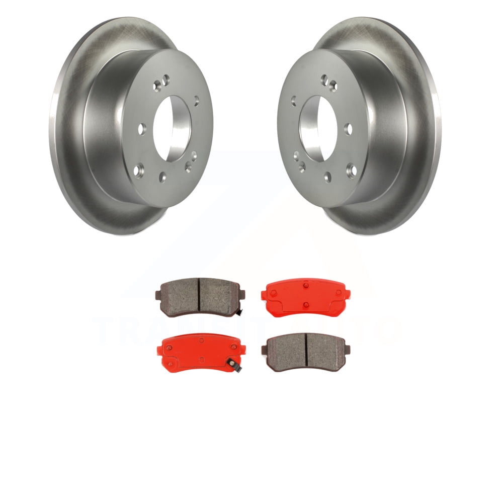 Rear Coated Disc Brake Rotors And SemiMetallic Pads Kit For Kia Forte