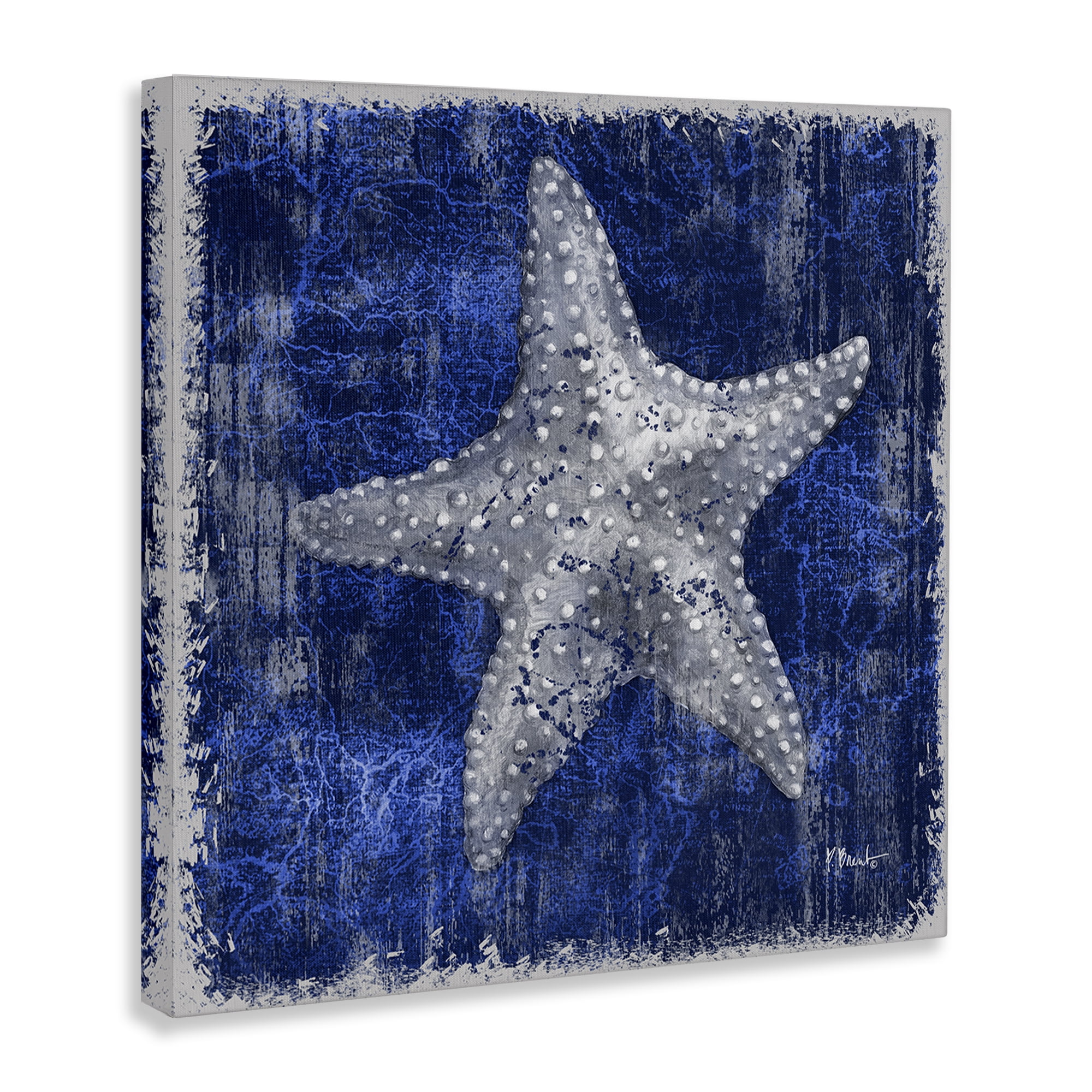 Stupell Industries Rustic Indigo Starfish Nautical & Beach Painting Wrapped Canvas Art Print Wall Art, 24 x 24