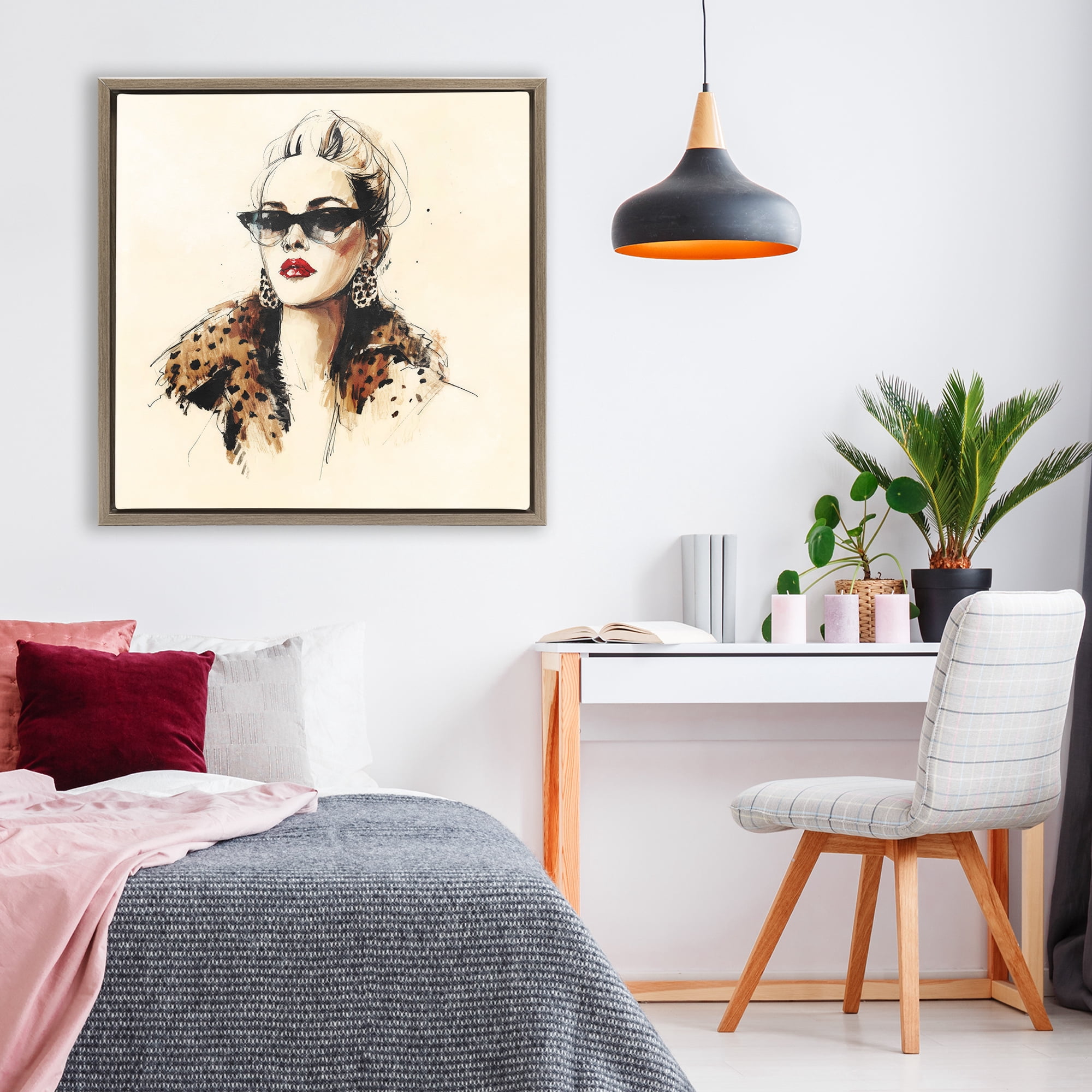 Stupell Industries Glam Leopard Sonata Portrait Brown Framed Floater Canvas Wall Art, design by Svetlana Aleynikova