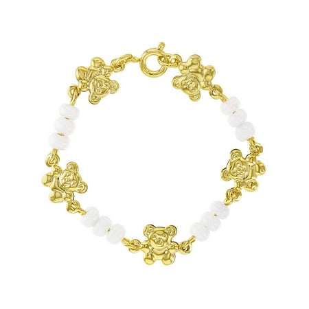 18k Gold Plated Teddy Bear White Beads Baby Bracelet 4.5