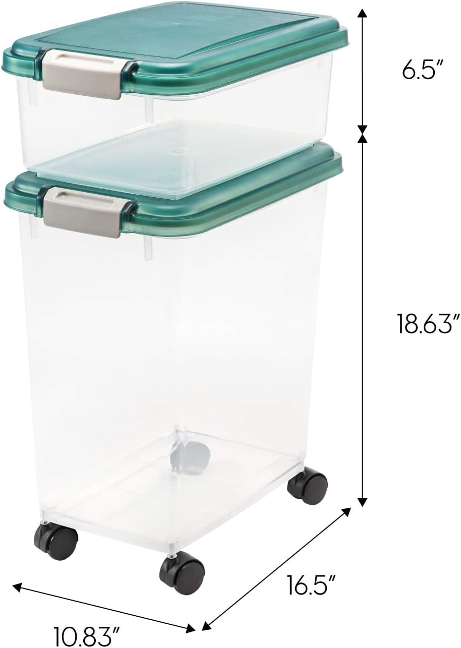 IRIS 30 lbs & 11 lbs Combo Airtight Dog Food Storage Container, Stackable Treat Box, Casters, Keep Fresh, Easy Mobility, Green