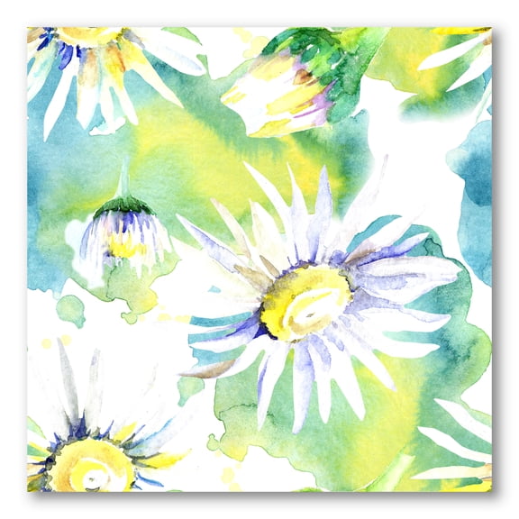 Designart ' Aquarelle Impression of Daisy Flowers II ' Traditional Canvas Wall Art Print